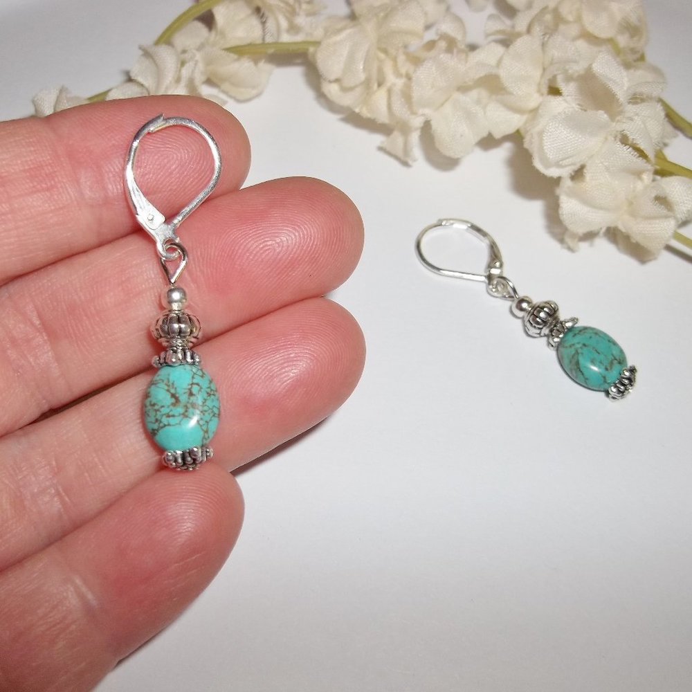 Turquoise Blue & Silver Beaded Earrings Set 5433 - Picture 5 of 8